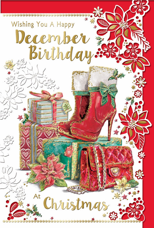Wishing You a Happy December Birthday at Christmas Foil Finished Card
