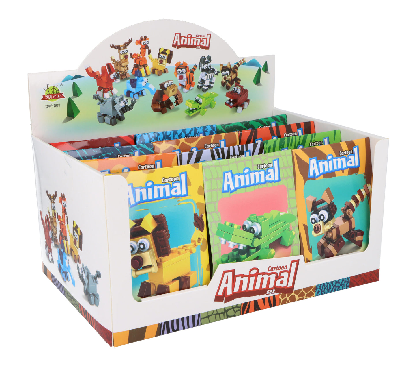 Pack of 12 Jungle Animal Lego Block Kits - Mini Bricks Set Construction Toy Birthday Favours Loot Bag Fillers