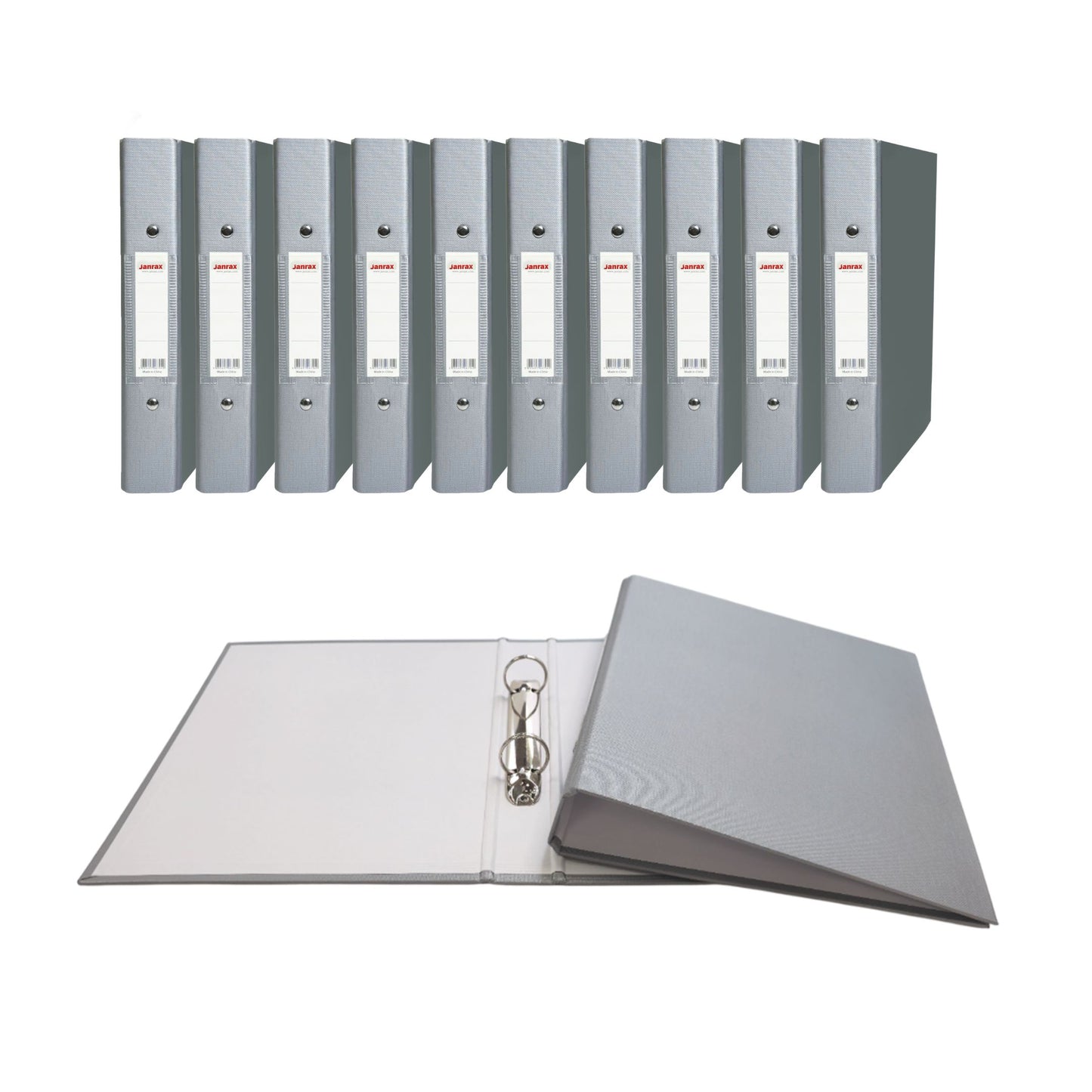 Pack of 20 A5 Grey Paper Over Board Ring Binders by Janrax