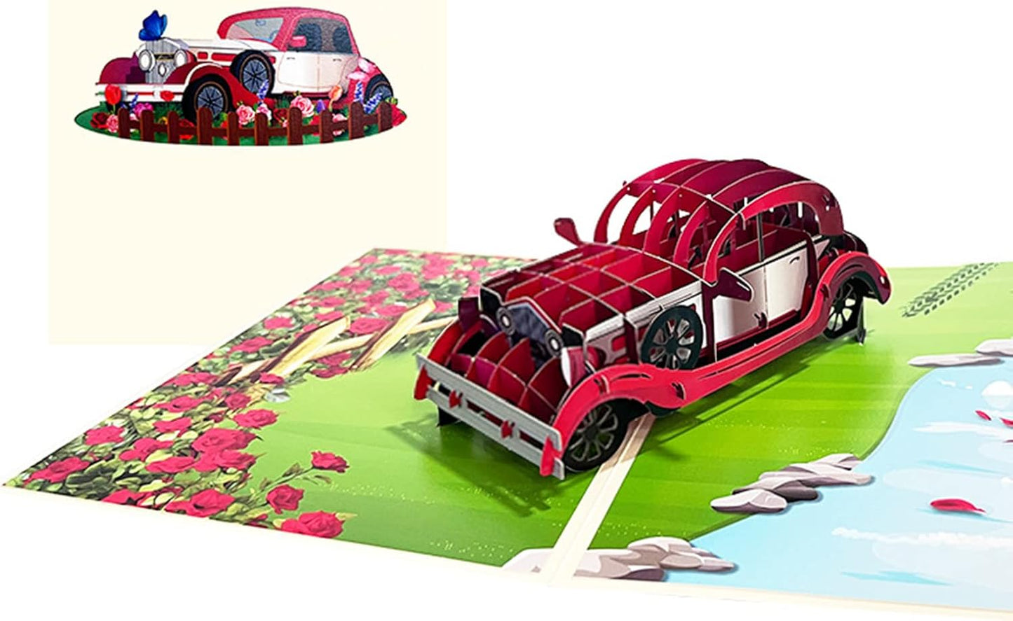 Vintage Red Car 3D Pop Up Greeting Card