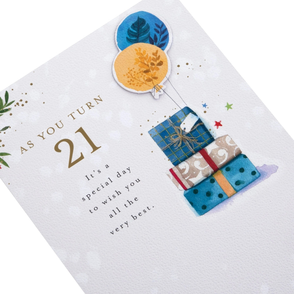 Presents & Balloons Design 21st Birthday Card