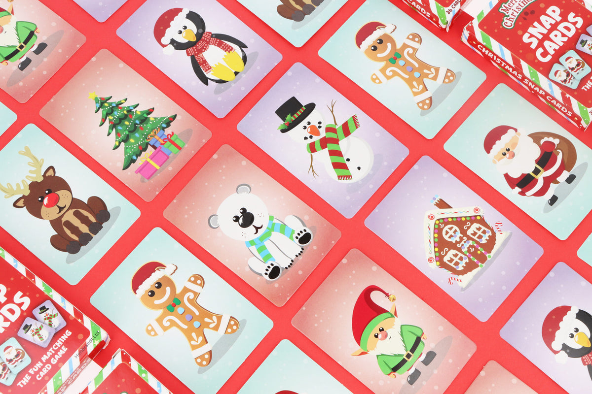 Pack of 24 Christmas Snap Card Games (9cm x 6cm) - Memory Pair Game Xmas Stocking Filler Eve Box