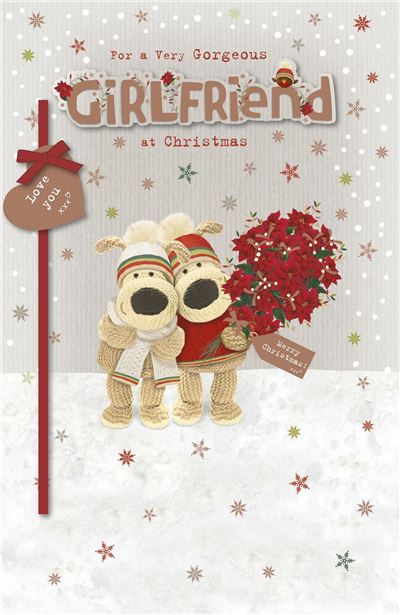 For a Very Gorgeous Girlfriend Boofles Holding a Buch of Flowers Christmas Card