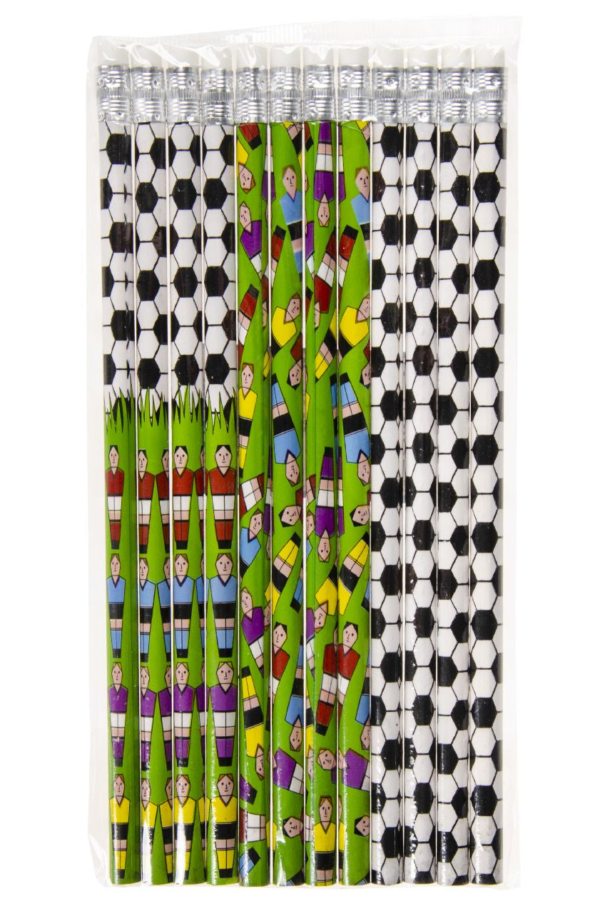Pack of 12 Coloured Football Design Pencils with Eraser