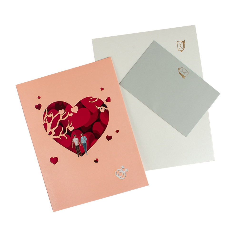 Two Men Strolling Cherry Tree 3D Pop Up Greeting Card