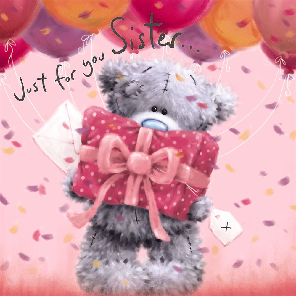 Bear With Big Gift Sister Softly Drawn Birthday Card
