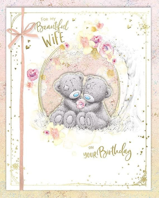 Bears with Flowers Wife Luxury Boxed Birthday Card