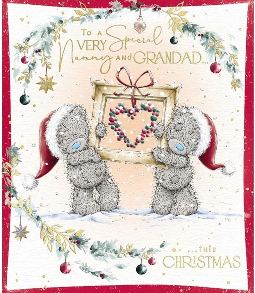 Bears Holding Framed Heart Special Nanny & Grandad Christmas Card