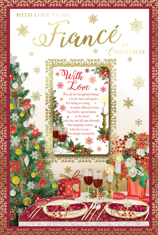 With Love to My Fiance Floral Glitter Finished Christmas Card
