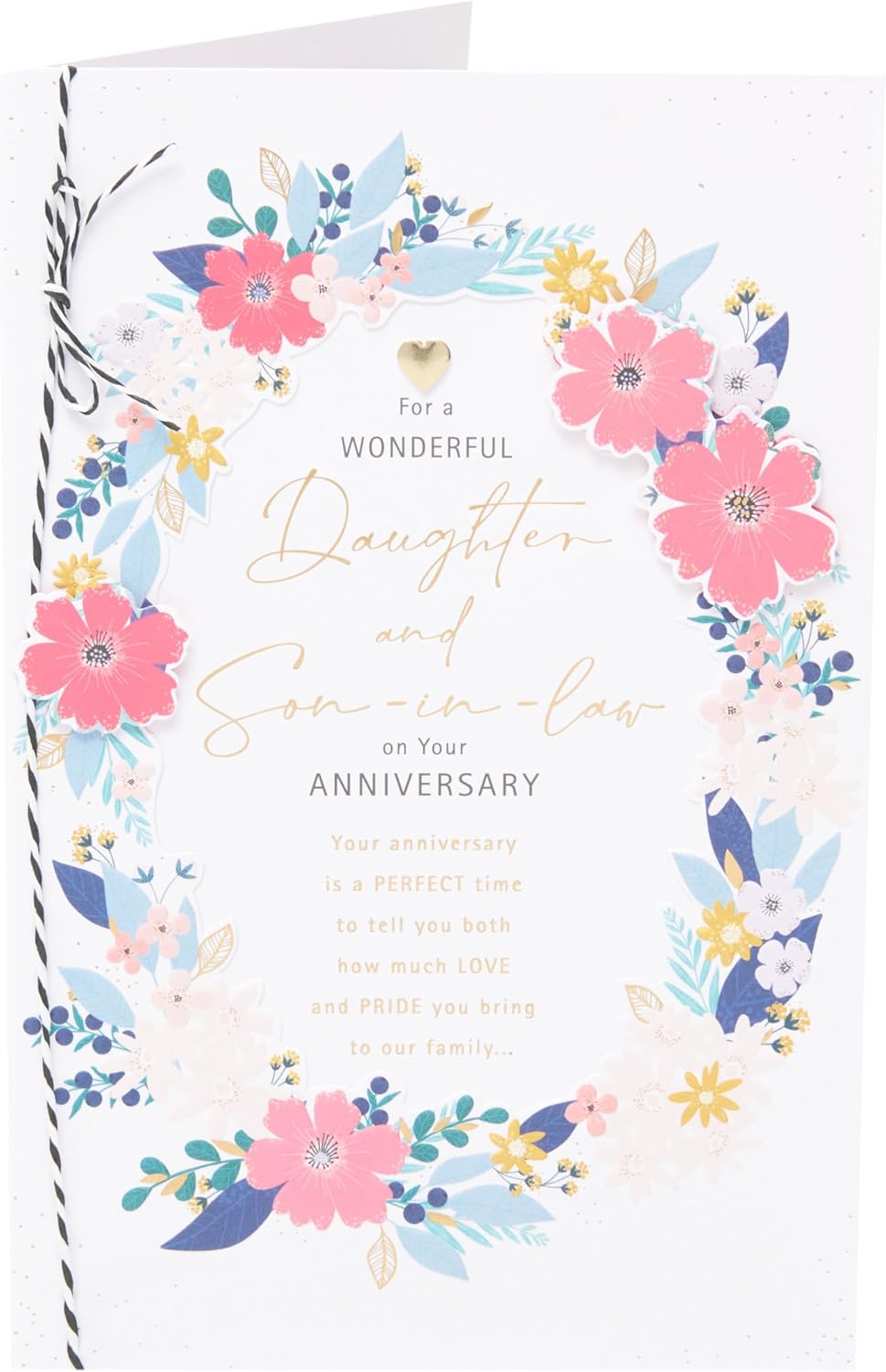 Heartfelt Floral Border Design Daughter & Son-in-Law Wedding Anniversary Card