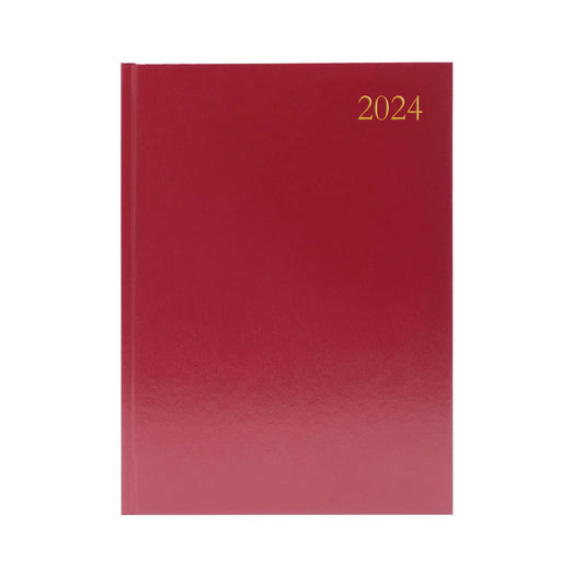 Janrax 2024 A4 Day Per Page Burgundy Desk Diary