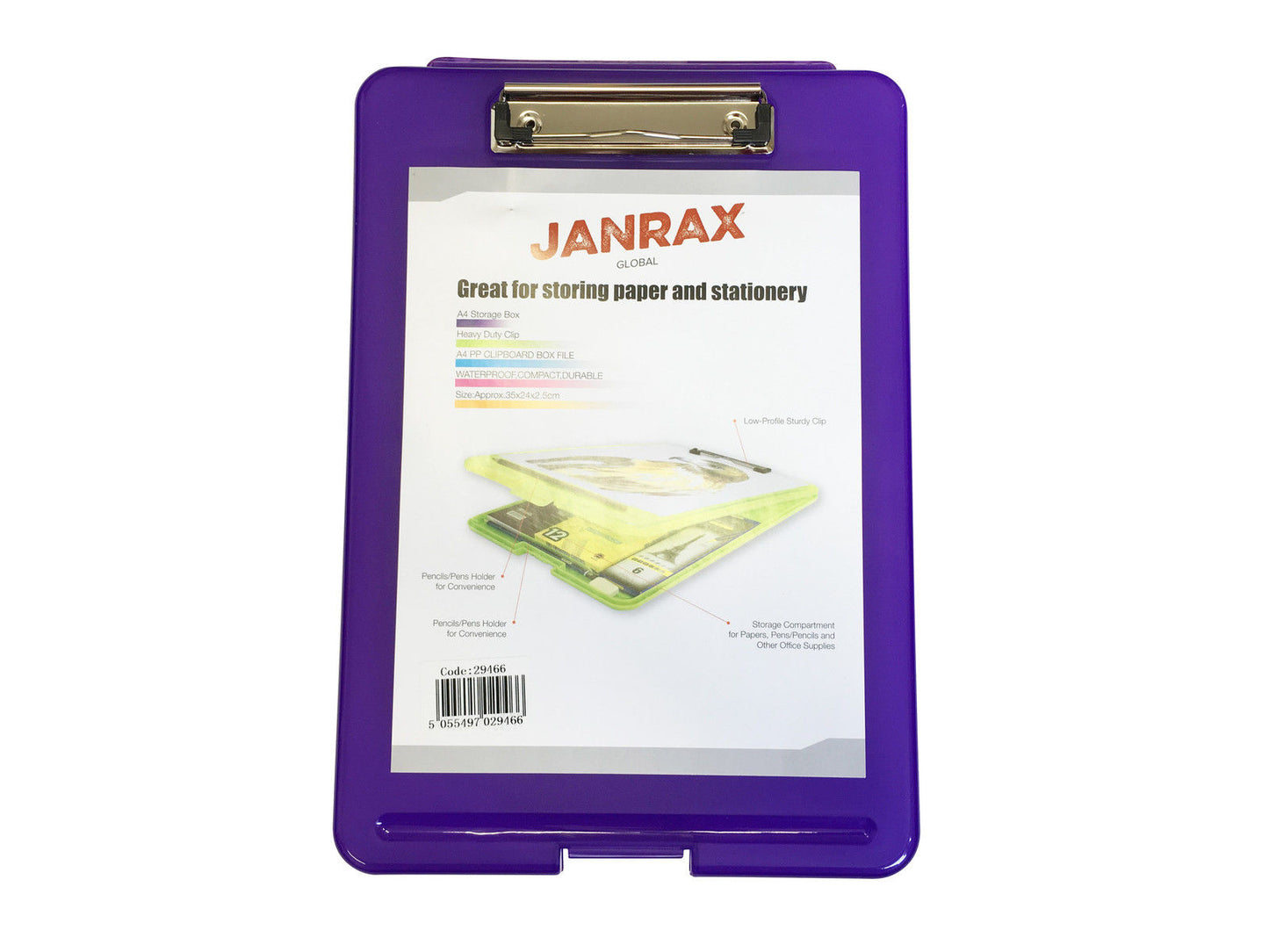 Pack of 6 A4 Purple Clipboard Box Files - Storage Filing Case