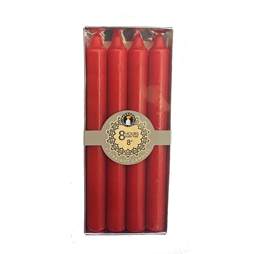 Pack of 12 8'' Straight Red Candles - 8 Hours Burn Time