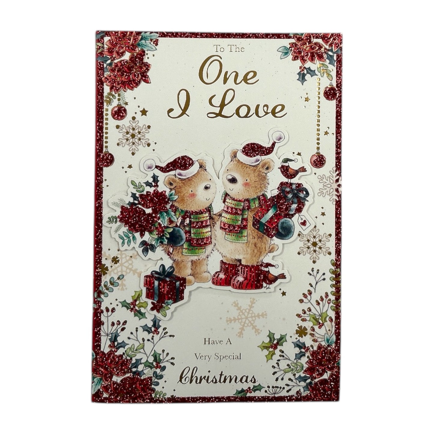 To The One I Love Winter Bears with Gifts Christmas Card