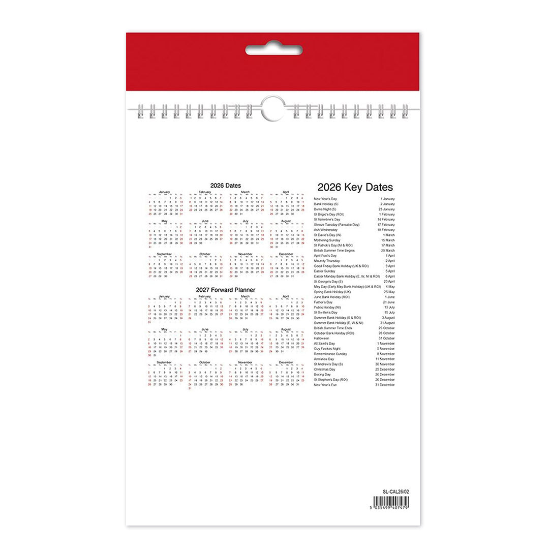 A4 Month To View Calendar 2026 – 297mm x 210mm