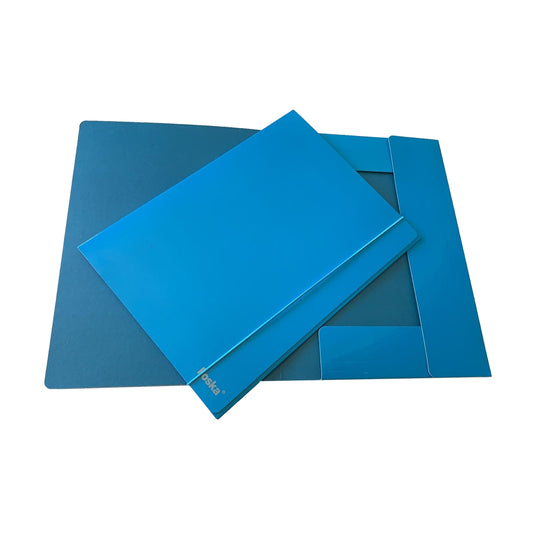 Blue Laminated Card 3 Flap Folder with Elastic Closure 600gsm