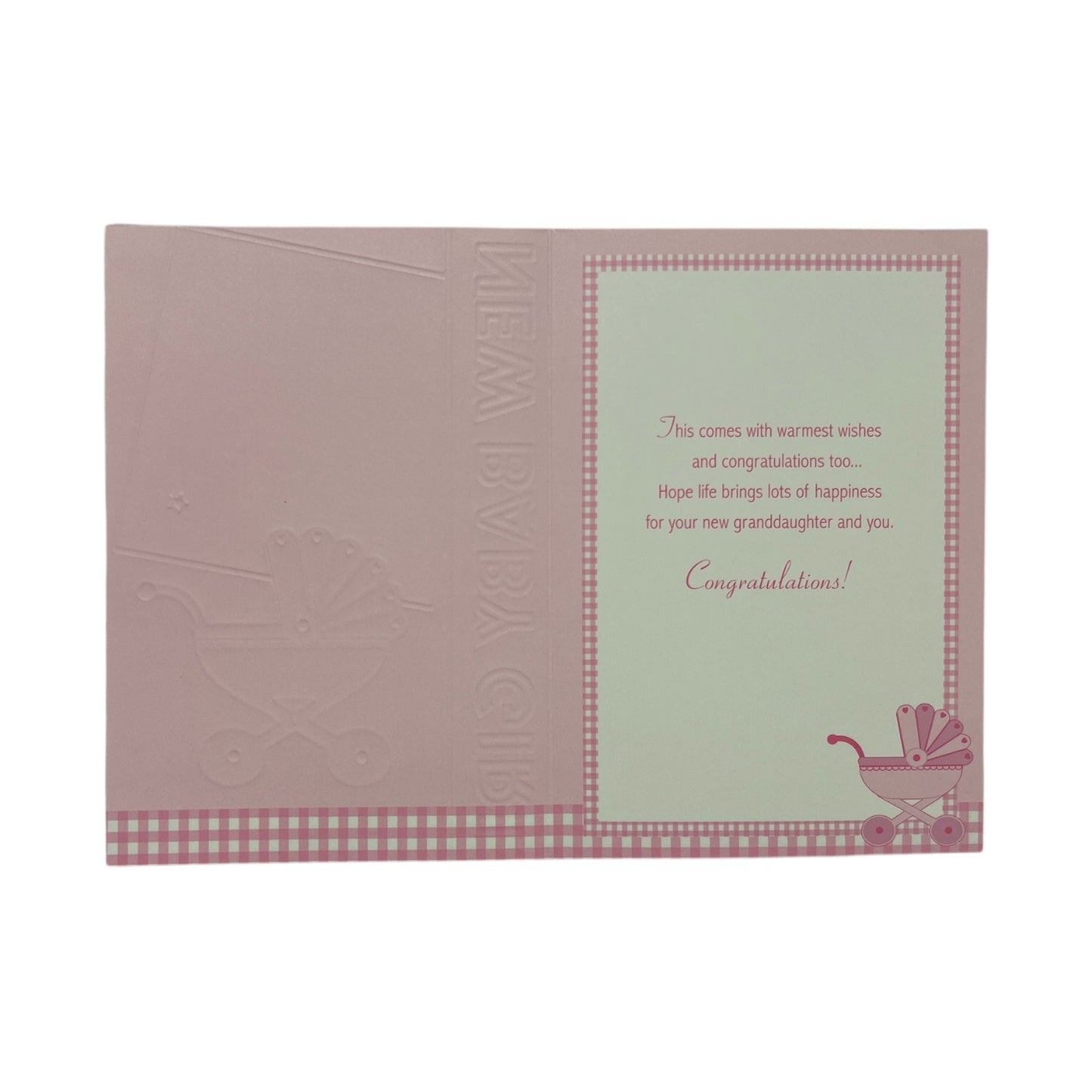 On Birth Of Granddaughter Pink & White Checkered Congratulations Card