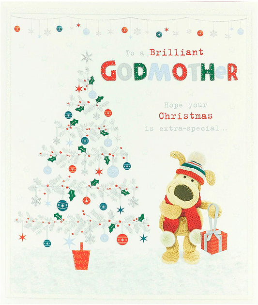 Brilliant Godmother Embossed Christmas Tree Design Boofle Christmas Card