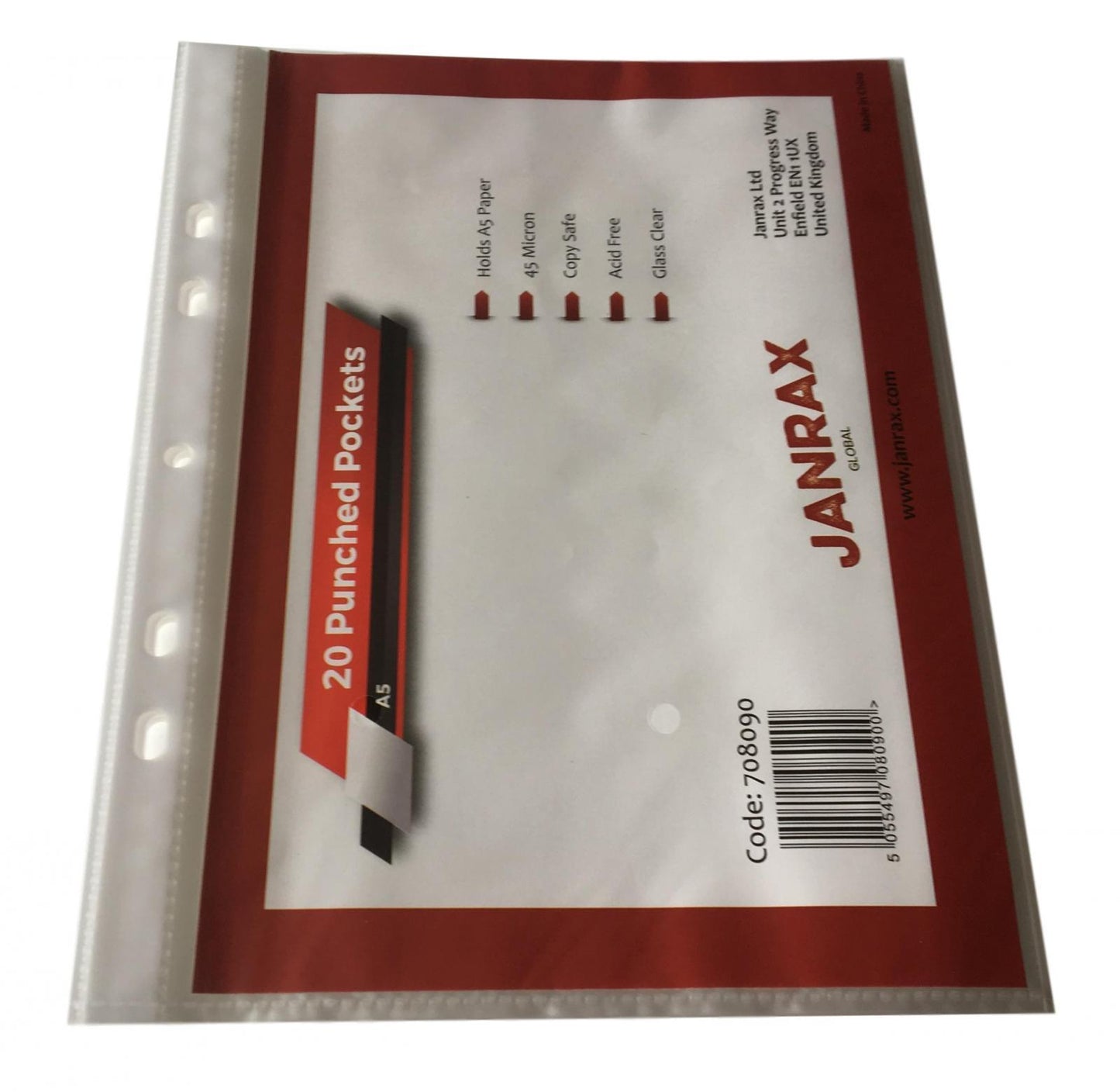 Pack of 20 A5 Glass Clear Punched Pockets by Janrax