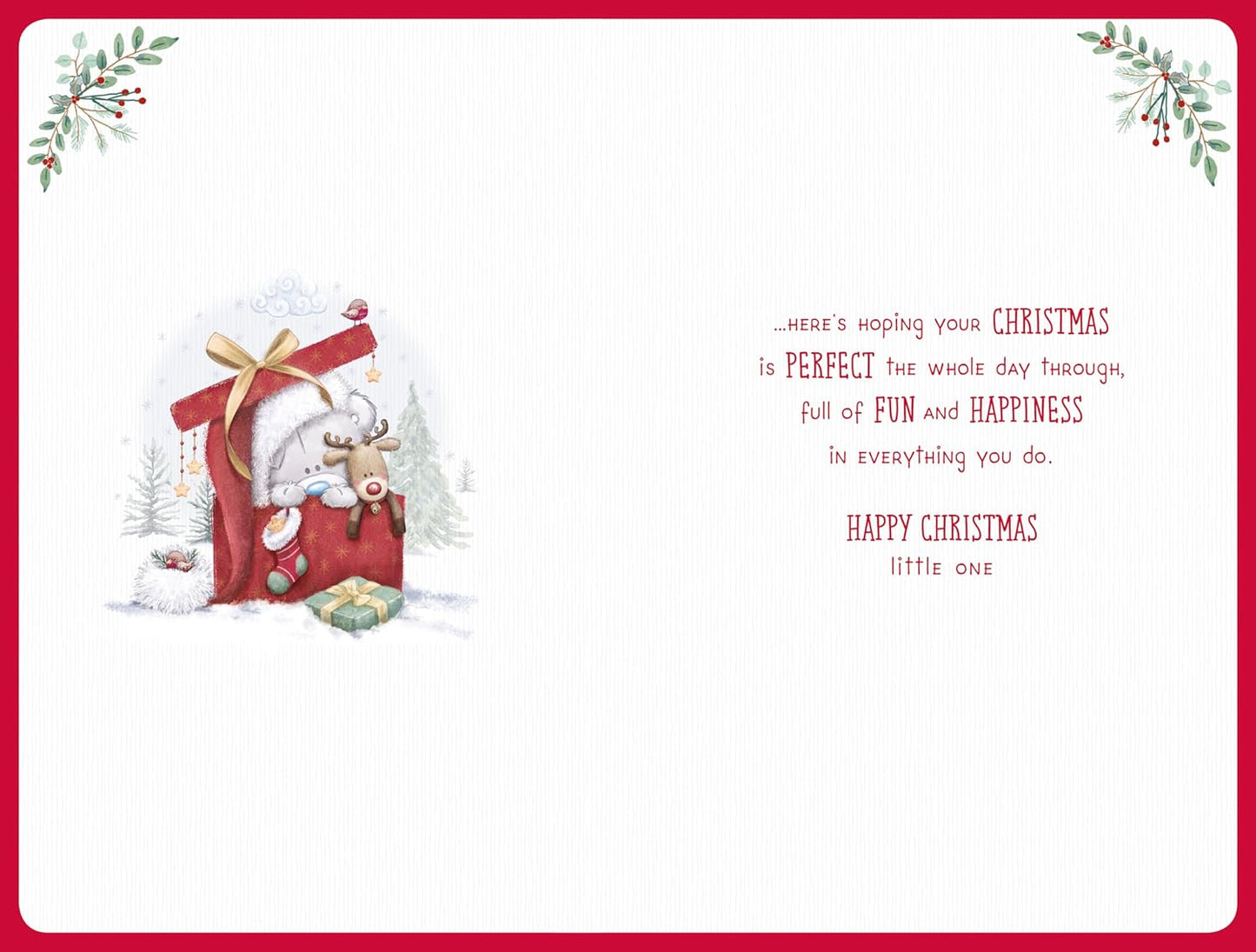 Bear In Sleigh Baby Girl First Christmas Card