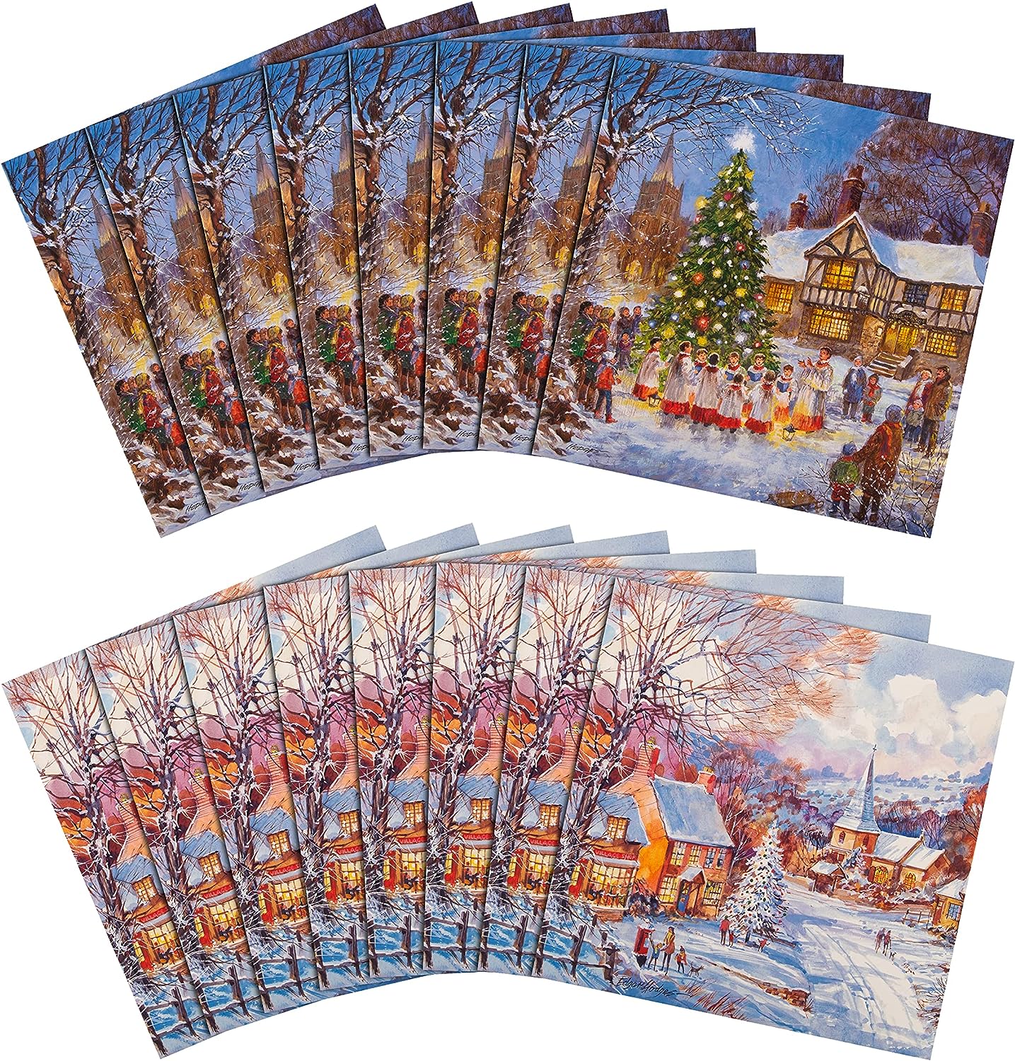 2 Festive Scene Designs Pack of 16 Charity Christmas Cards
