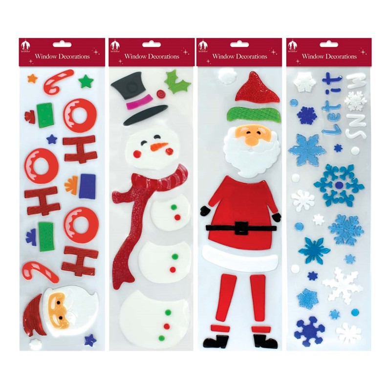 Pack of 12 Christmas Long Window Gel Decorations Stickers