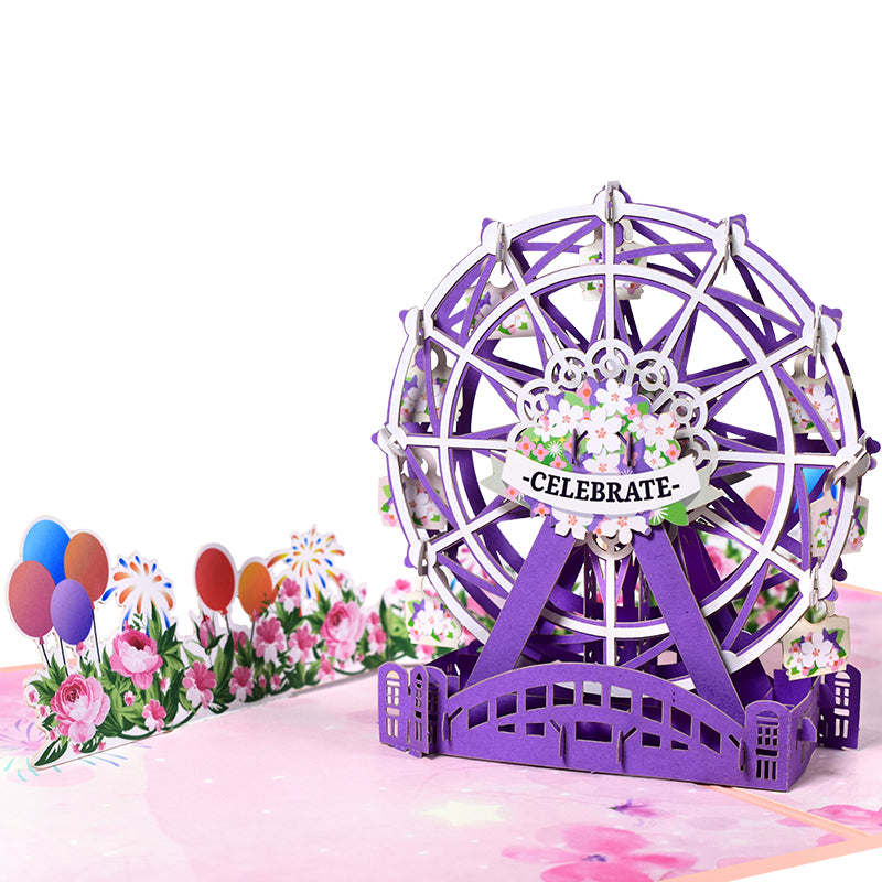 Flower Ferris Wheel Design Celebrate 3D Pop Up Greeting Card
