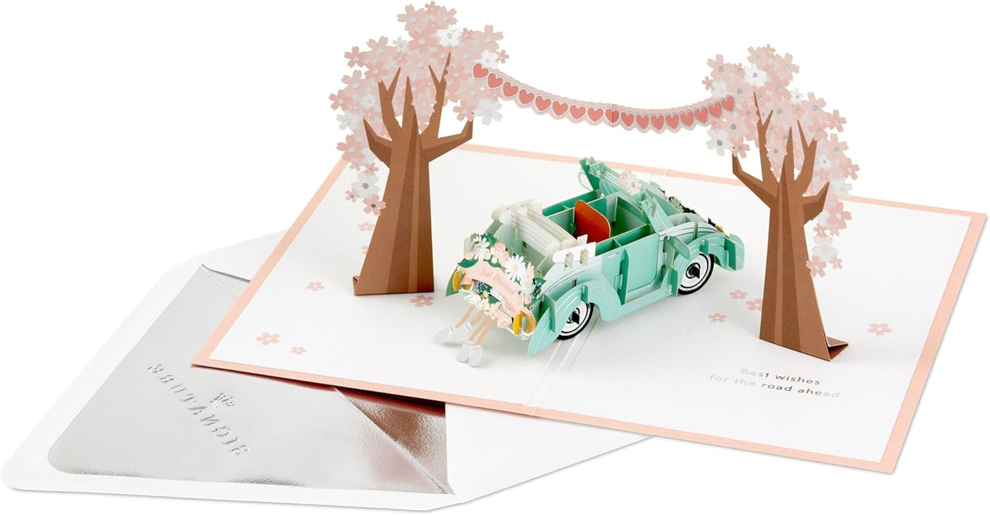 3D & Pop Up Classic Car Wedding Day Just Married Congratulations Card