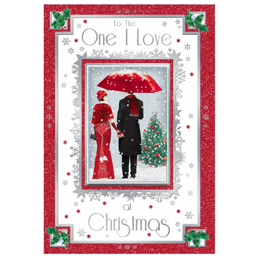 To The One I Love Lovely Couple Under Umbrella Design Christmas Card
