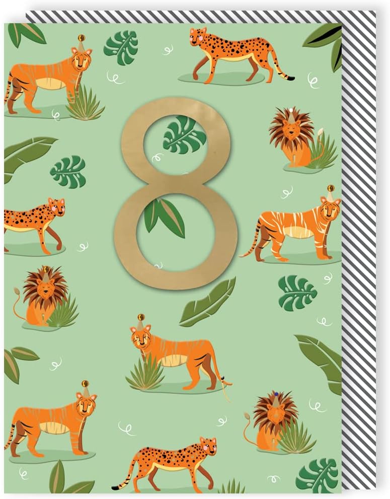 Cats Embellished Jungle Party Boys 8th Birthday Card