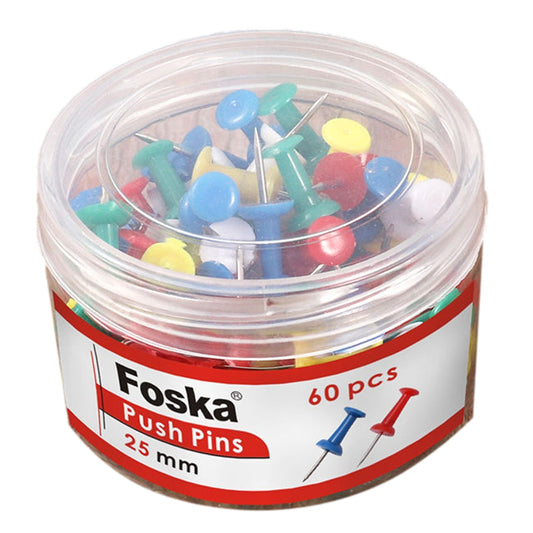 Tub of 60 Assorted Colour Push Pins 25mm