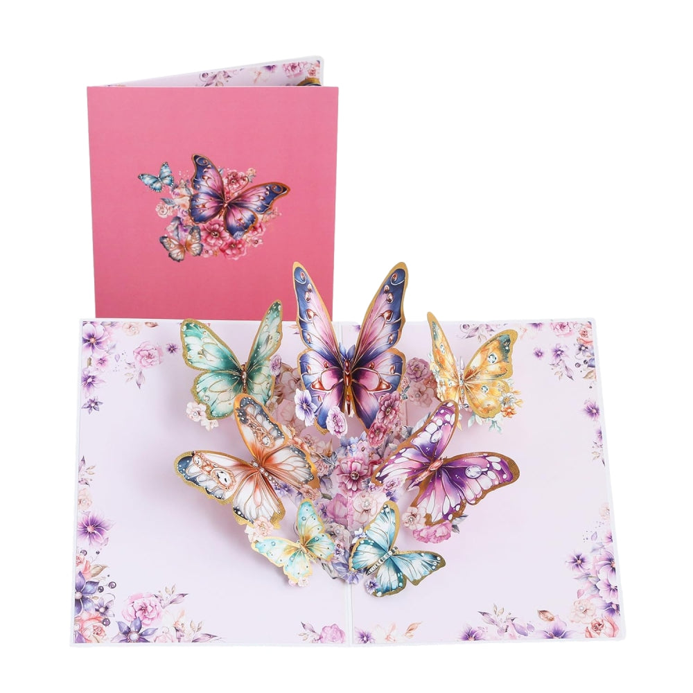 Fluttering Wishes Hot Stamped Pink Butterfly 3D Pop Up Greeting Card