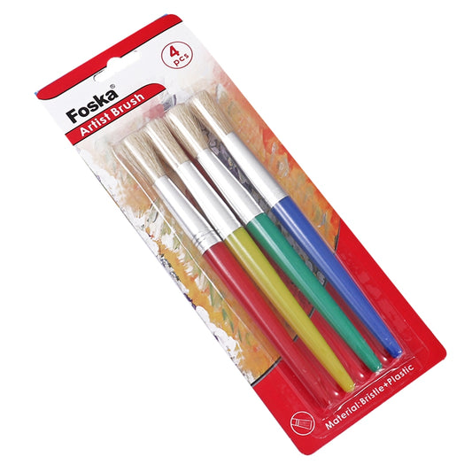 Pack 4 Bristle Head And Chunky Plastic Body Artist Brushes