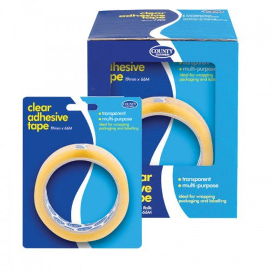 Pack of 12 Clear Adhesive Tape 19mm x 66M