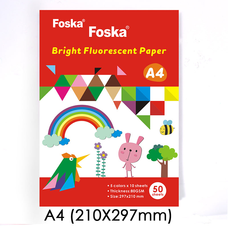 4x A4 Pack of 50 Sheets Bright Fluorescent Paper