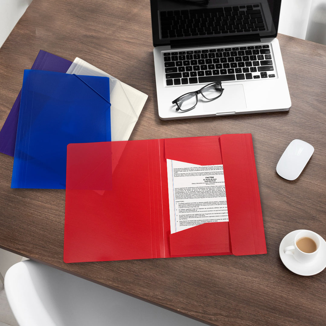 Pack of 120 A4 Clear 3 Flap Folders with Elasticated Closure