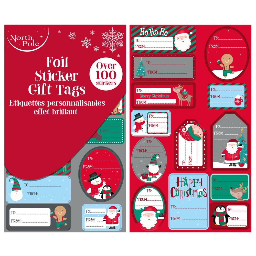 Pack of 100 Christmas Cute Foil Gift Sticker Tags