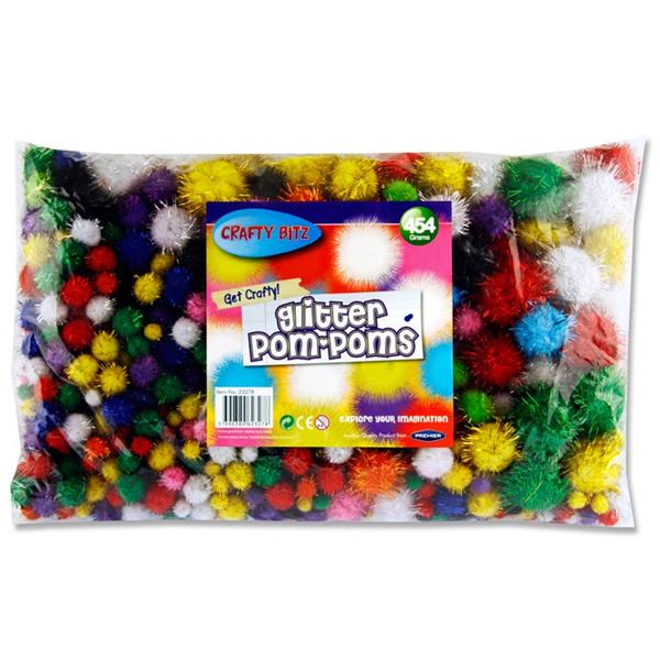 Bag of 454g Assorted Glitter Pom Poms by Crafty Bitz