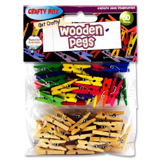 Pack of 50 Assorted Wooden Pegs by Crafty Bitz