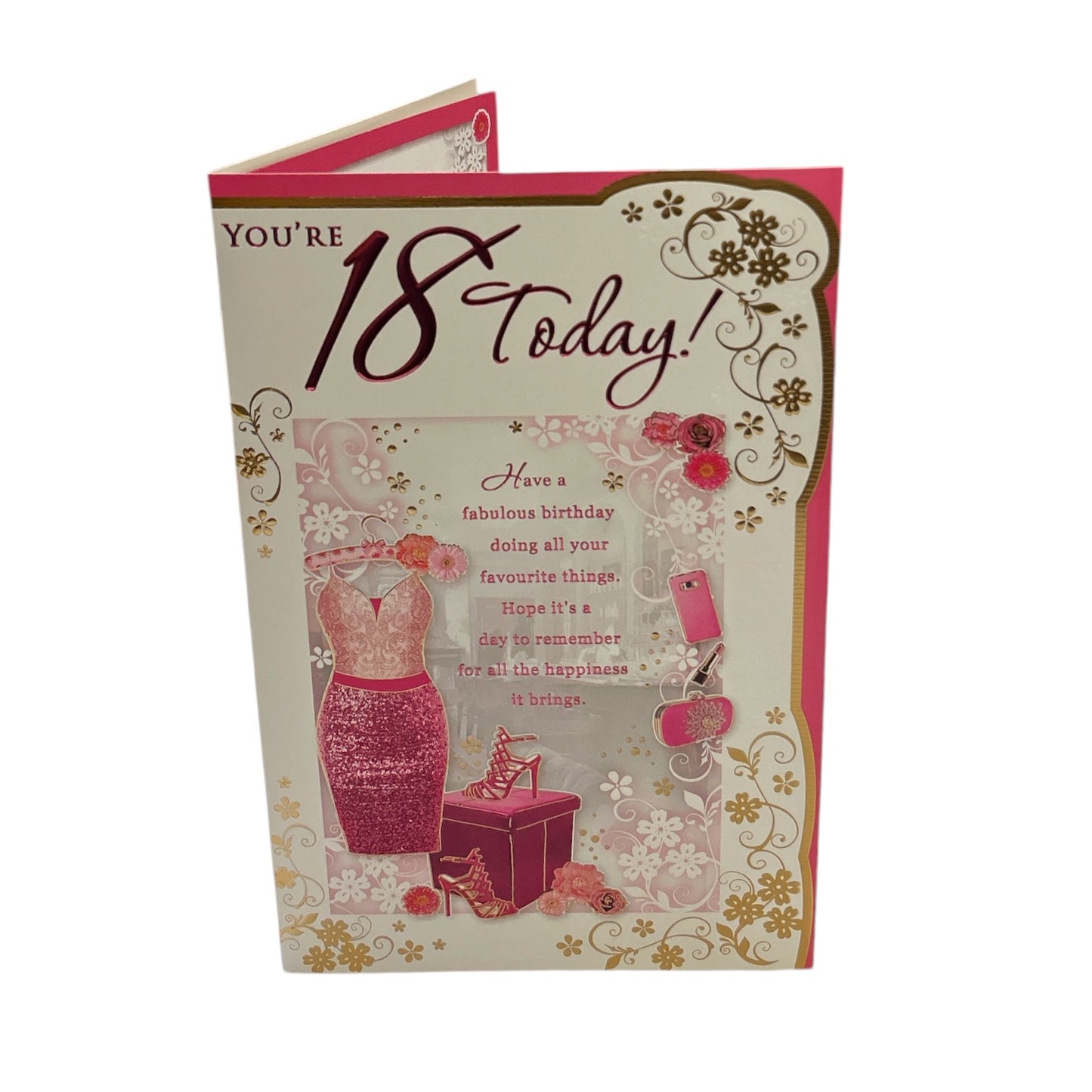 Age 18 Female Pink Dress and Sandals Design Opacity Birthday Card