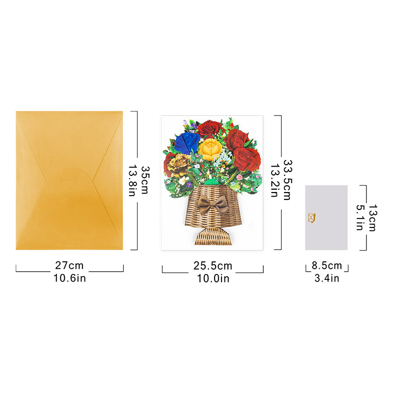 Basket of Colourful Roses Design 3D Pop Up Card