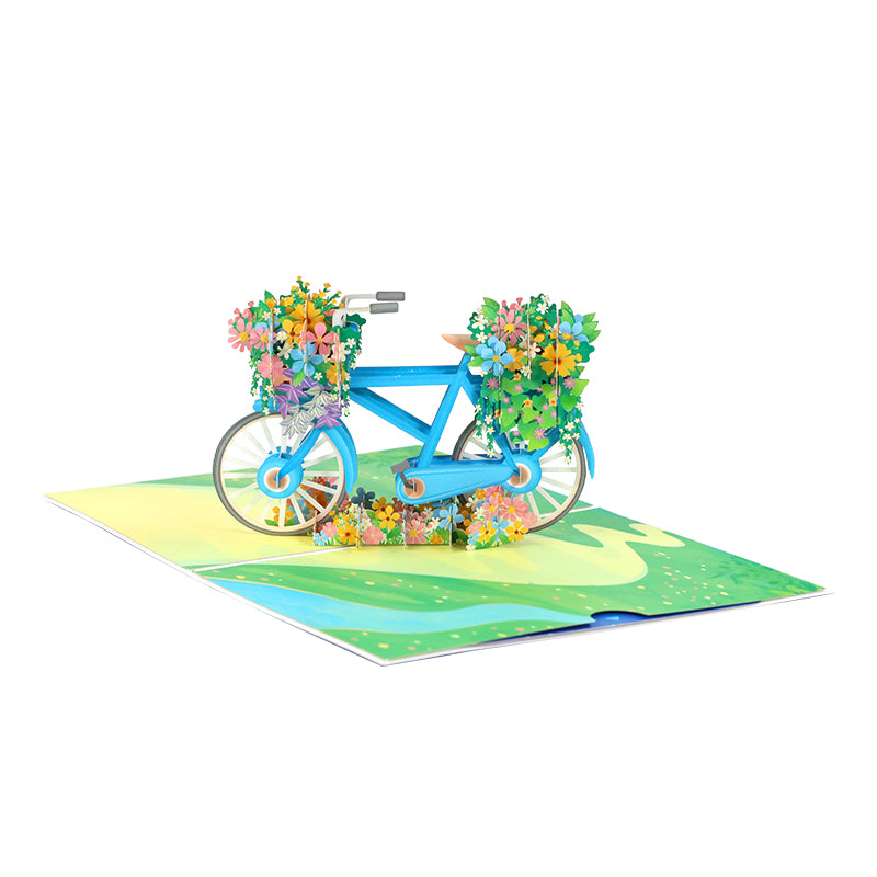 Flower Bicycle 3D Pop Up Greeting Card - Spring Birthday Thank You Valentine Mother
