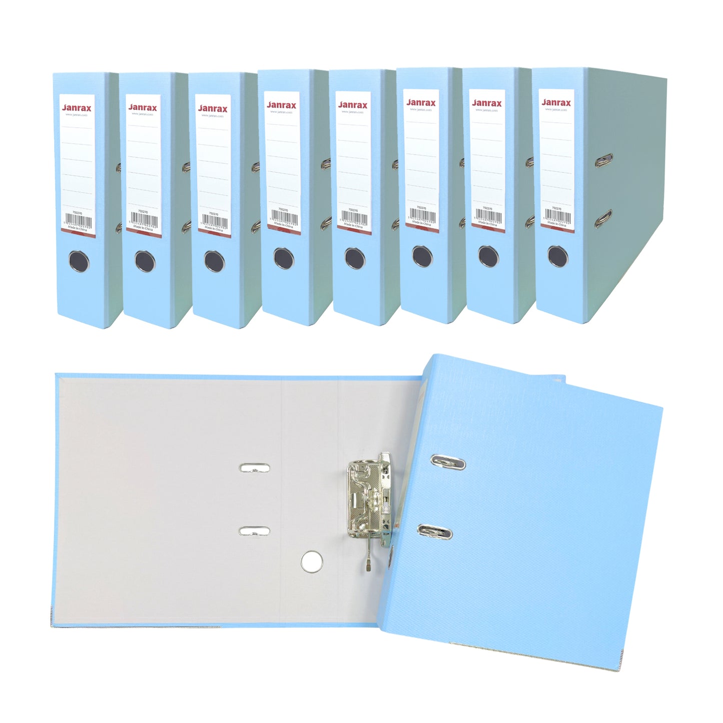 Pack of 10 A4 Pastel Blue Paperbacked Lever Arch Files by Janrax