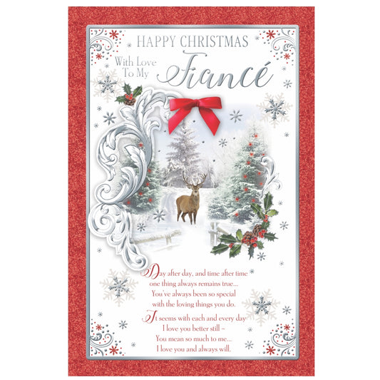 With Love to My Fiance Deer in Winter Wonderland Design Christmas Card