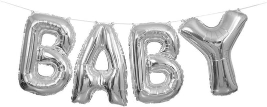 Silver Baby Foil Letter Balloon Banner Kit, 14"