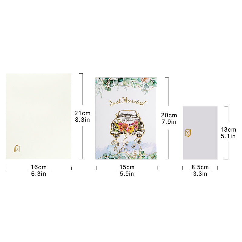 Vintage Car with Bride & Groom “Just Married” 3D Pop Up Wedding Congratulations Card