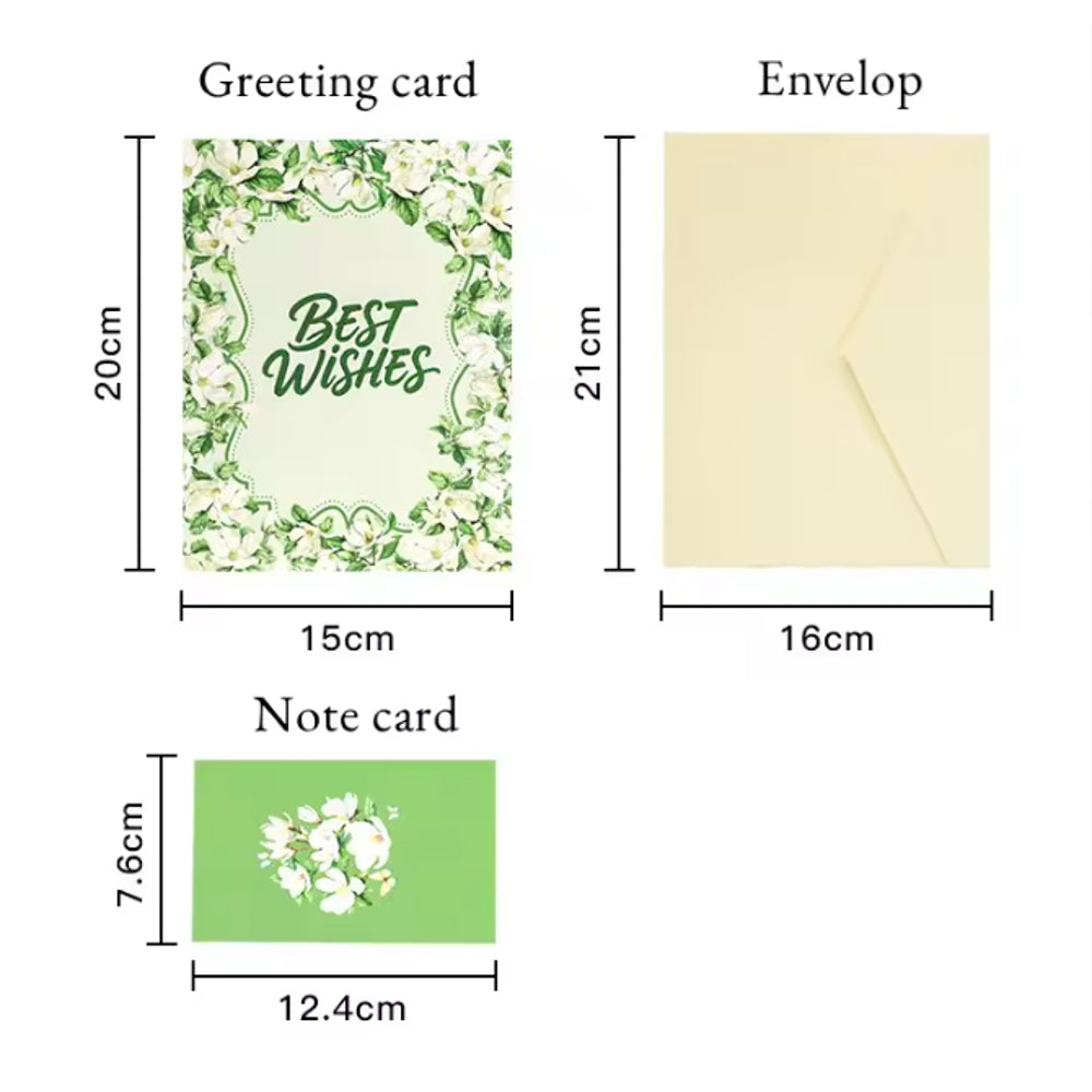 Magnolia Flowers Flying & Butterflies Dancing Best Wishes 3D Pop Up Greeting Card
