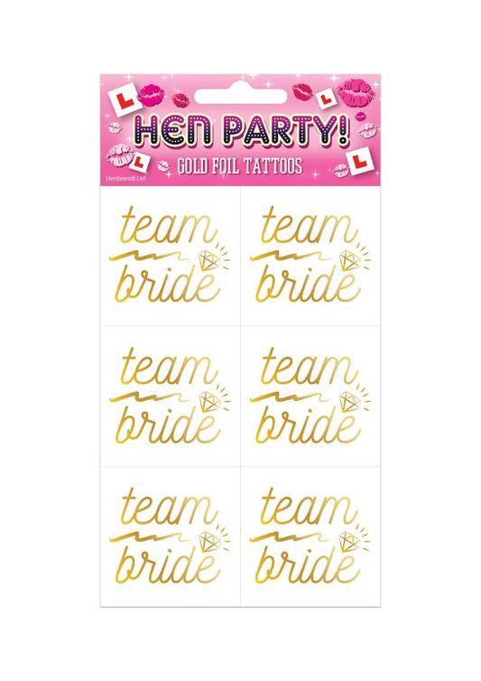 Pack of 6 Team Bride Hen Party Temporary Tattoos