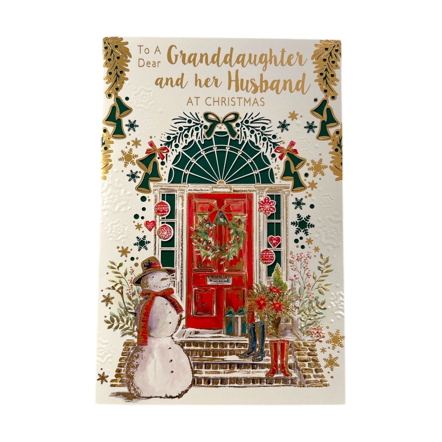 Festive Door Design To Granddaughter and Her Husband Christmas Card