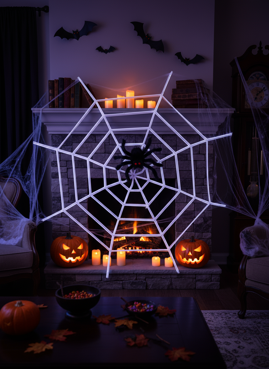 Giant Spider Web Decoration (1.5m) - Spooky Halloween Party Prop for Indoor Outdoor Decor